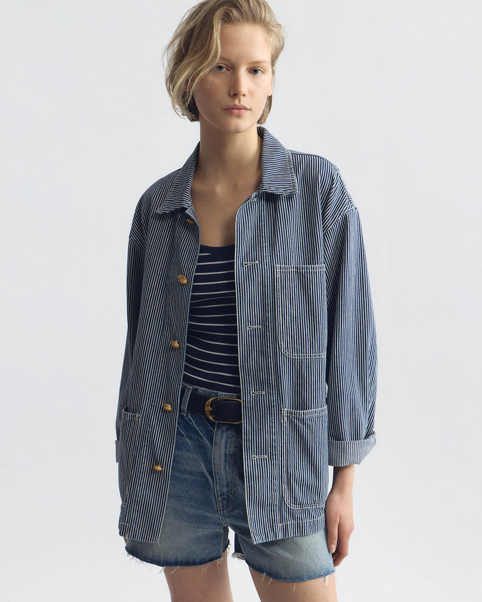 FRANKLIN STRIPED JACKET IN INDIGO STRIPE RINSE