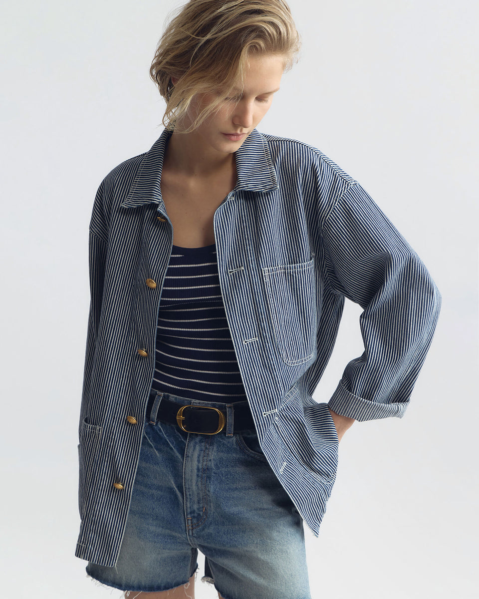 FRANKLIN STRIPED JACKET IN INDIGO STRIPE RINSE