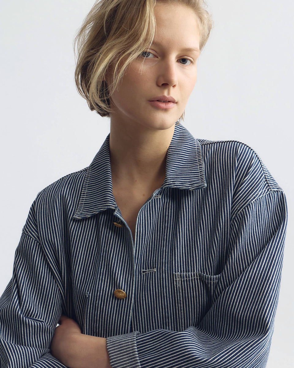 FRANKLIN STRIPED JACKET IN INDIGO STRIPE RINSE