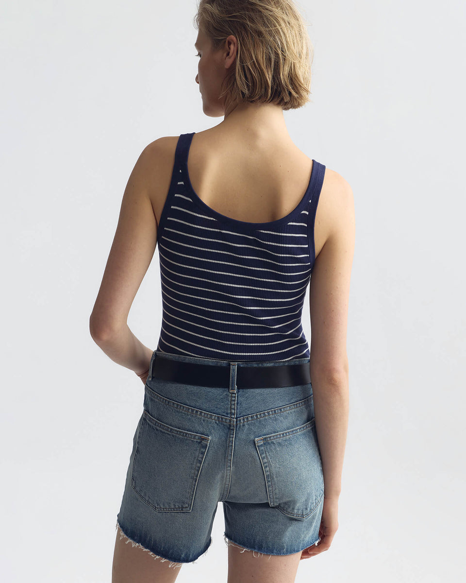 WRENLEY STRIPE SWEATER TANK IN ATLANTIC BLUE/IVORY STRIPE