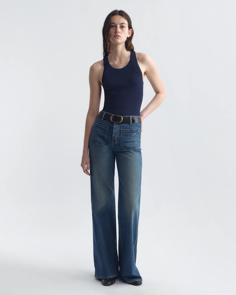 LOTTIE SILK KNIT TANK IN DARK INDIGO