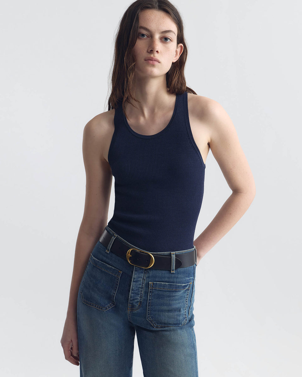 LOTTIE SILK KNIT TANK IN DARK INDIGO