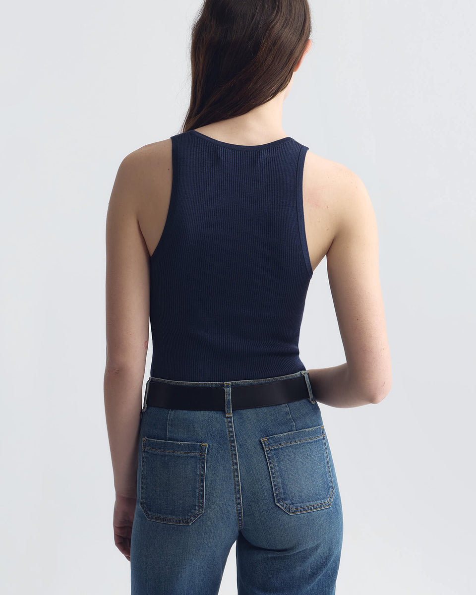 LOTTIE SILK KNIT TANK IN DARK INDIGO