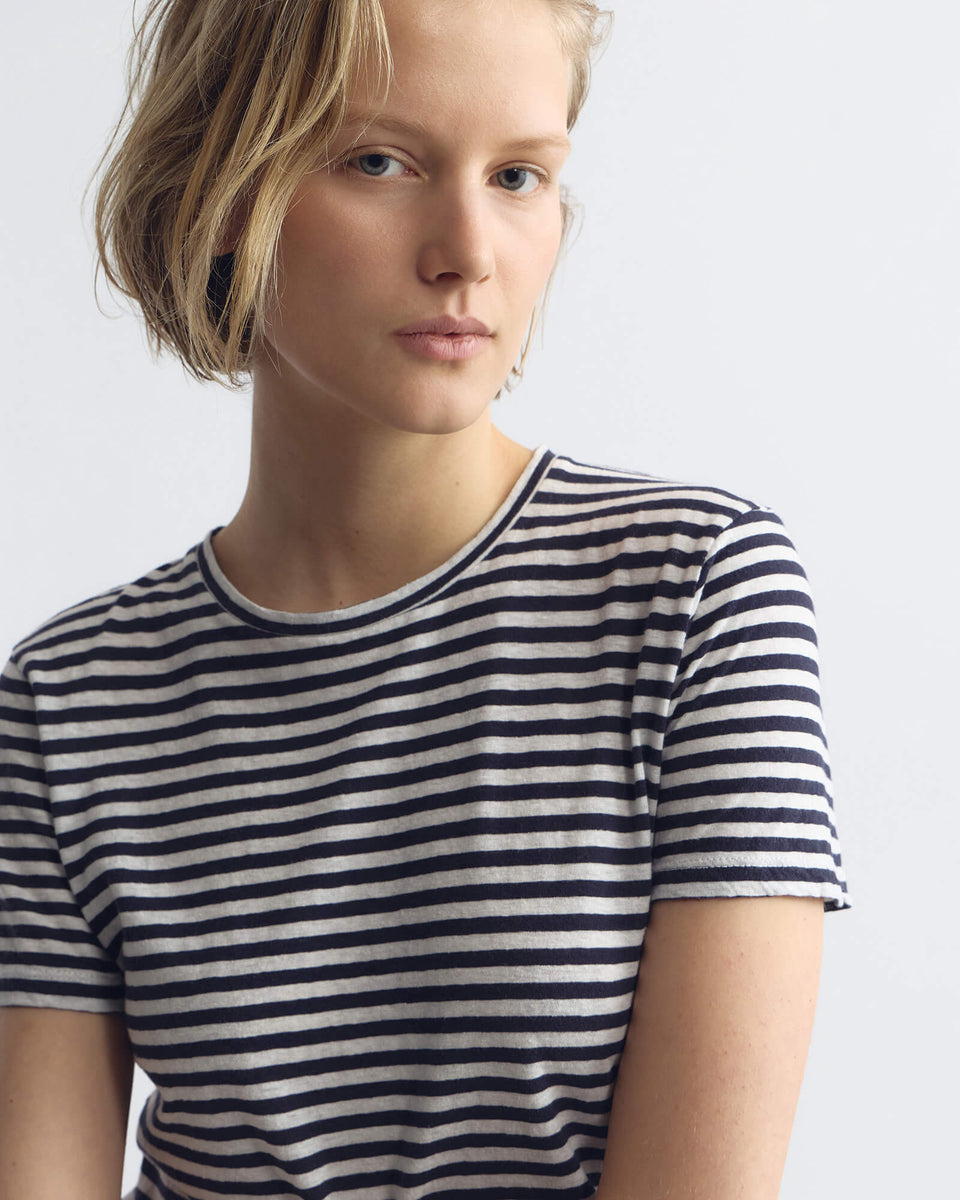 LANA CREWNECK TEE IN WHITE/DARK NAVY STRIPE