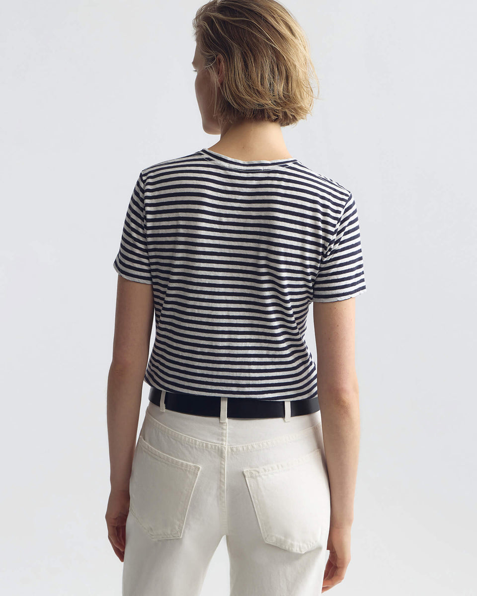 LANA CREWNECK TEE IN WHITE/DARK NAVY STRIPE