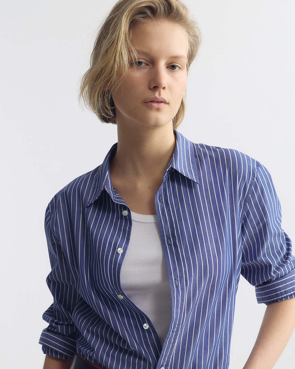 RAPHAEL CLASSIC SHIRT IN DARK NAVY/WHITE STRIPE