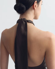 SOLAL SILK HALTERNECK TOP IN BROWN/ IVORY BANDANA PRINT