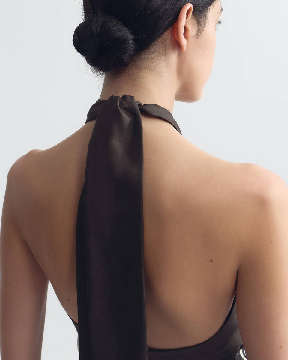 SOLAL SILK HALTERNECK TOP IN BROWN/ IVORY BANDANA PRINT