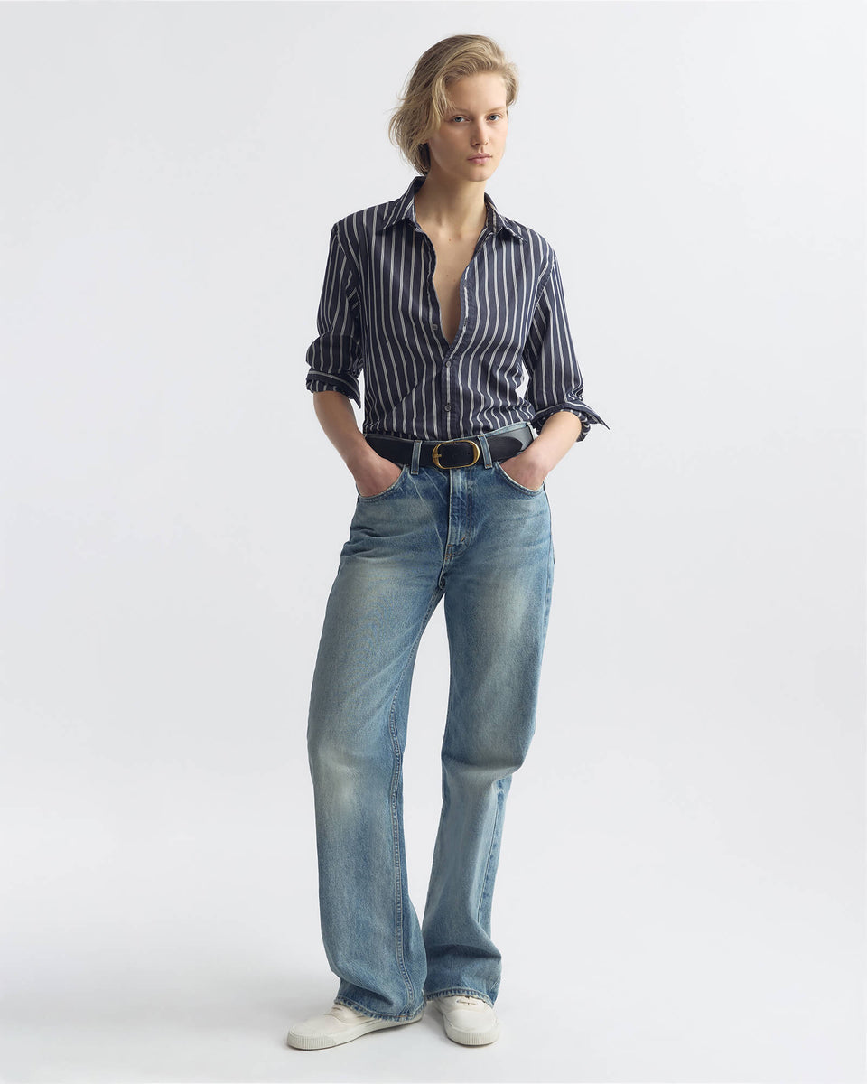 RAPHAEL CLASSIC SHIRT IN CHARCOAL STRIPE