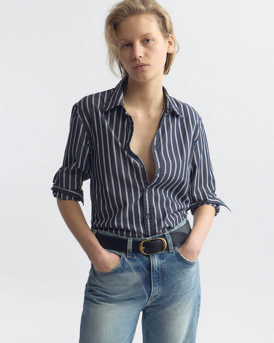 RAPHAEL CLASSIC SHIRT IN CHARCOAL STRIPE
