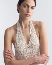 EDDIE KNIT HALTER DRESS | Women's Handmade Slim Dress In Custom Medallion  Crochet