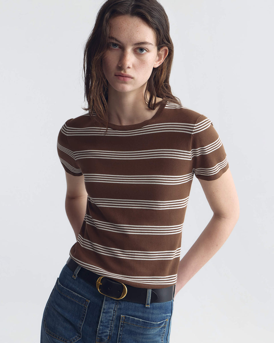 LANISE STRIPE SWEATER IN BROWN/IVORY STRIPE