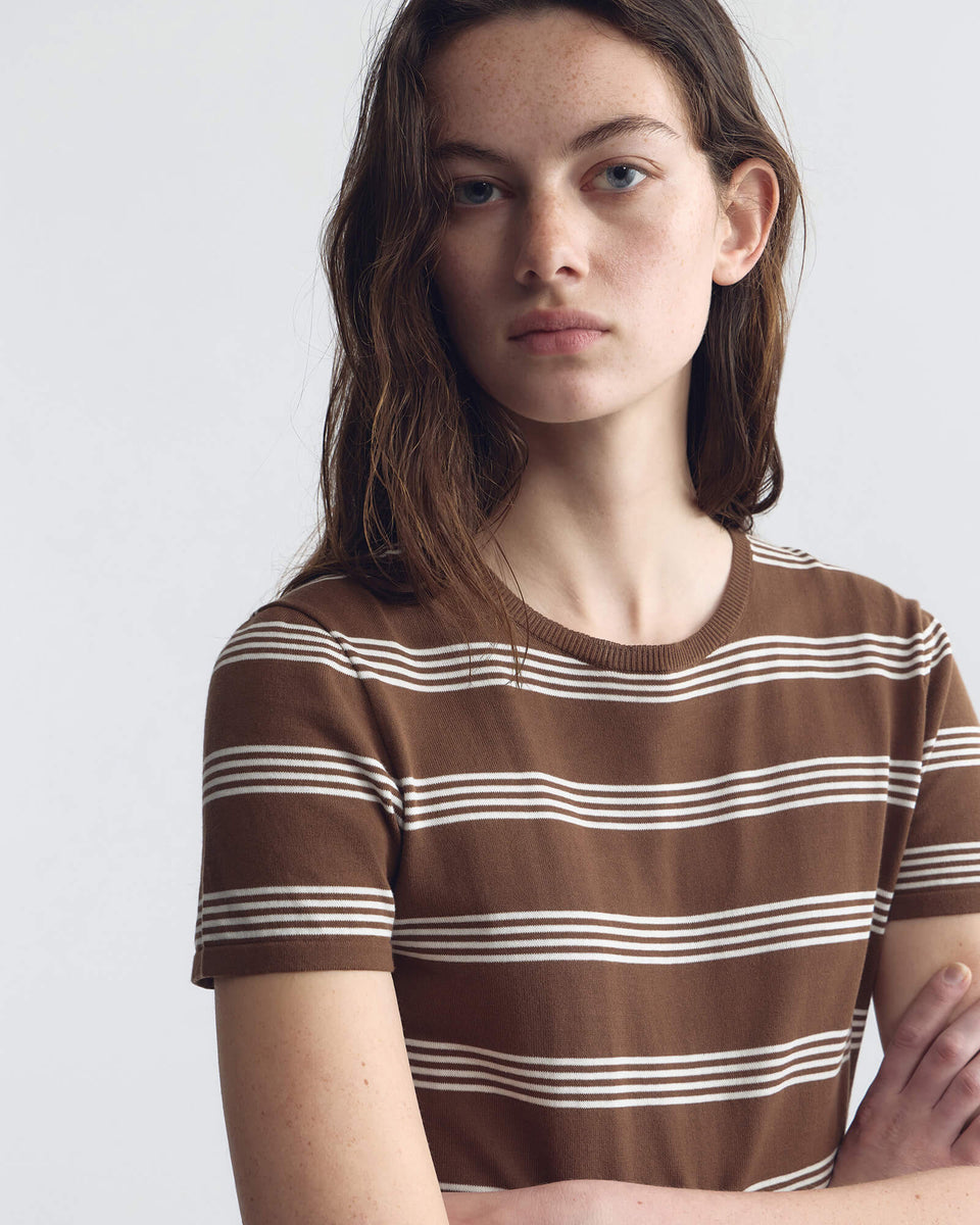 LANISE STRIPE SWEATER IN BROWN/IVORY STRIPE