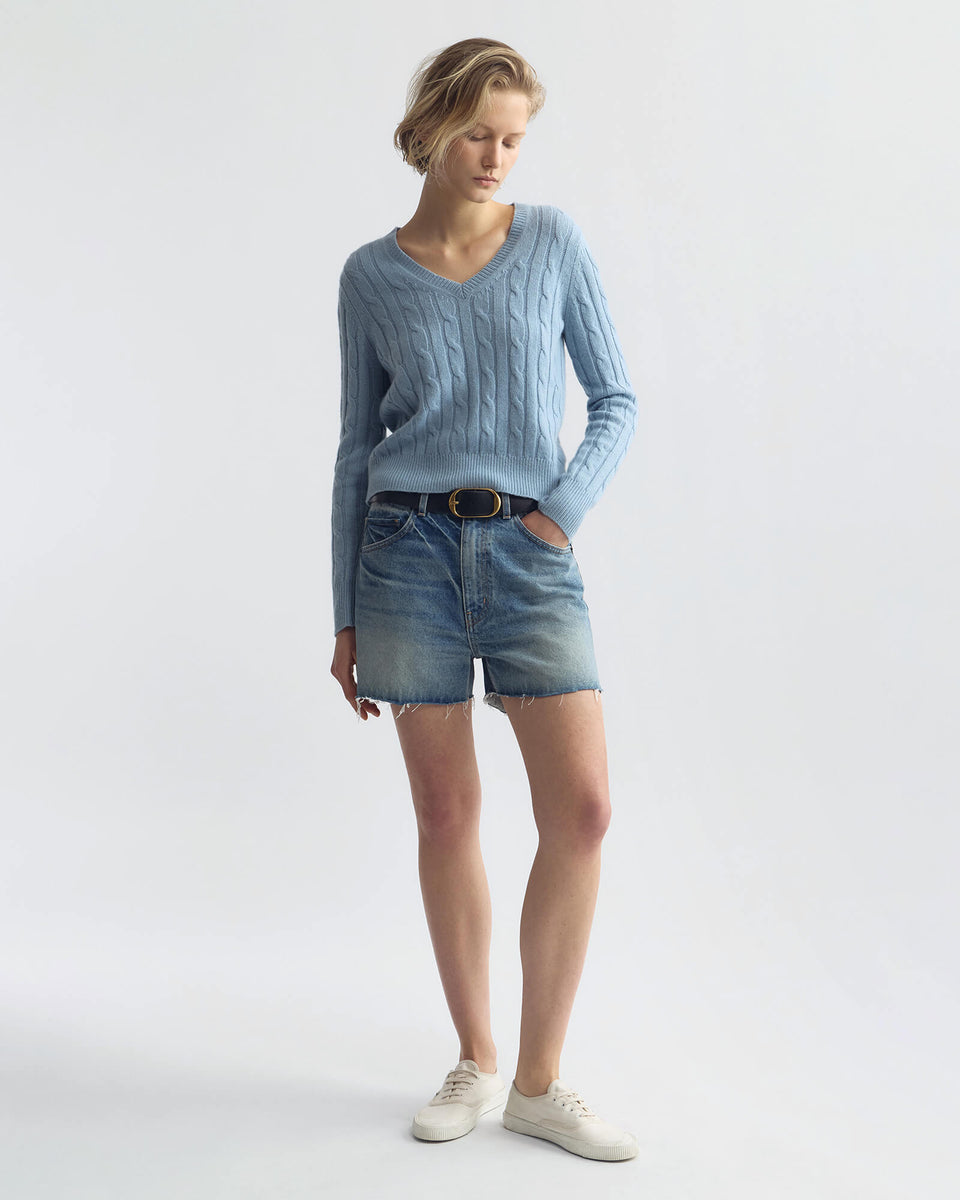 CAMELIA CABLE SWEATER IN CAMBRIDGE BLUE