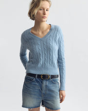 CAMELIA CABLE SWEATER IN CAMBRIDGE BLUE