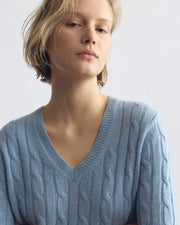 CAMELIA CABLE SWEATER IN CAMBRIDGE BLUE
