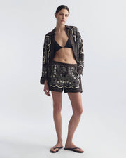 FRANCES SILK SHORT IN BROWN/ IVORY BANDANA PRINT