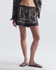 FRANCES SILK SHORT IN BROWN/ IVORY BANDANA PRINT