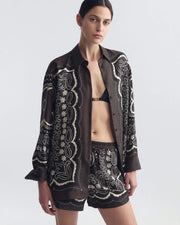 FRANCES SILK SHORT IN BROWN/ IVORY BANDANA PRINT