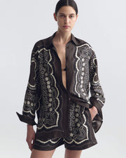 FRANCES SILK SHORT IN BROWN/ IVORY BANDANA PRINT