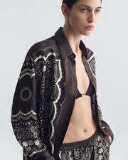 ALFIE SILK SHIRT IN BROWN/ IVORY BANDANA PRINT
