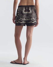 FRANCES SILK SHORT IN BROWN/ IVORY BANDANA PRINT
