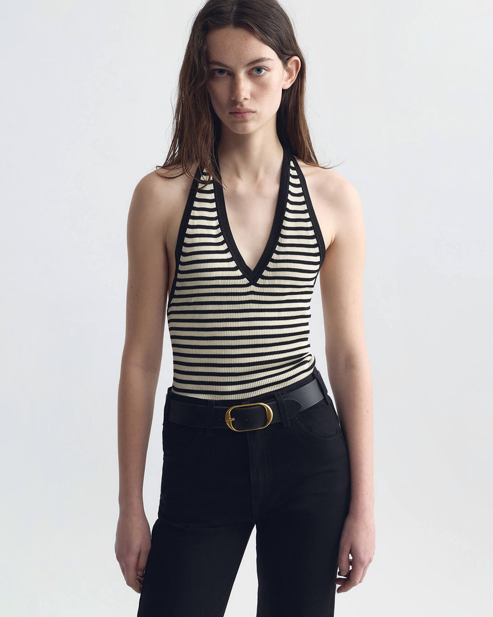 IVEY STRIPE SWEATER IN BLACK/IVORY STRIPE