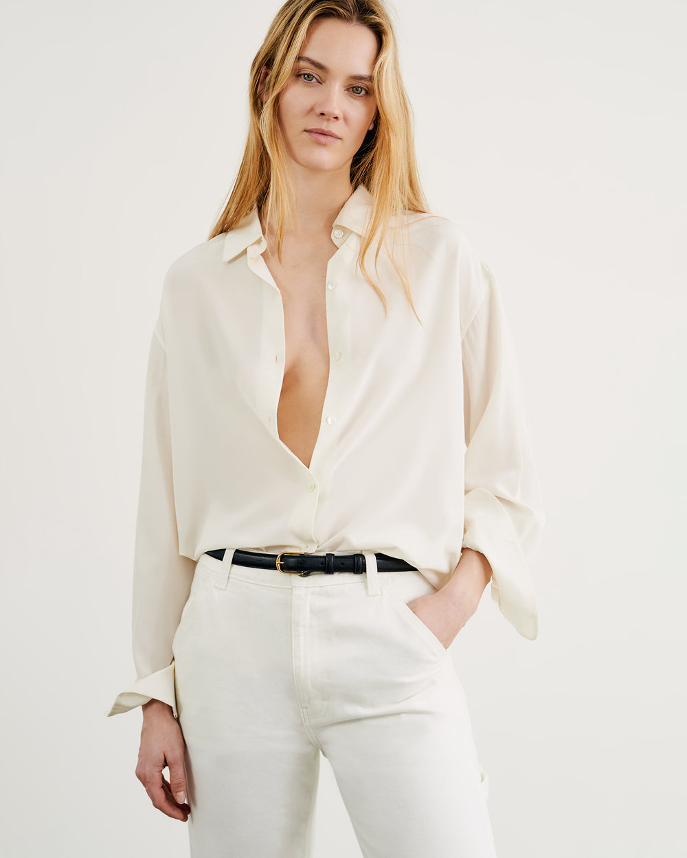 JULIEN SILK BLOUSE IN WHITE | featured: white-on-white