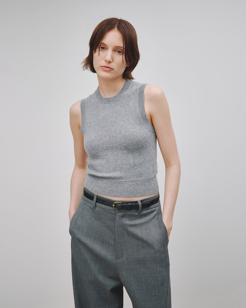 MAY CASHMERE TANK IN LIGHT GREY MELANGE