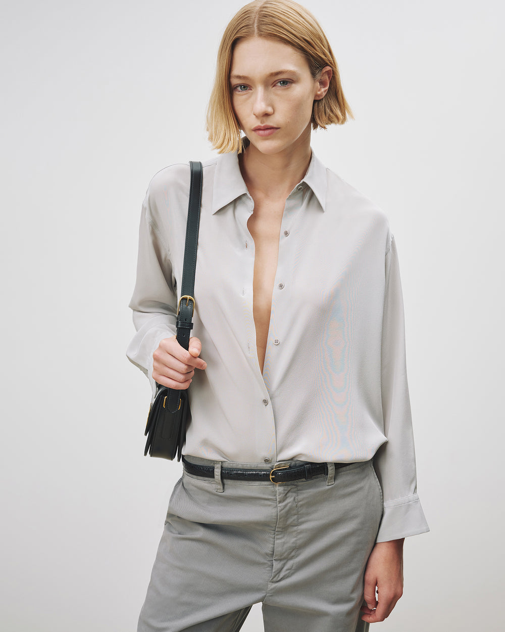 JULIEN SILK BLOUSE IN STORM GREY