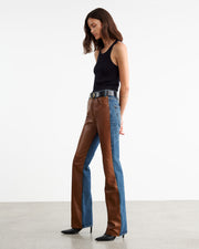 JOAN LEATHER COMBO JEAN IN SIMON WASH W/ COGNAC