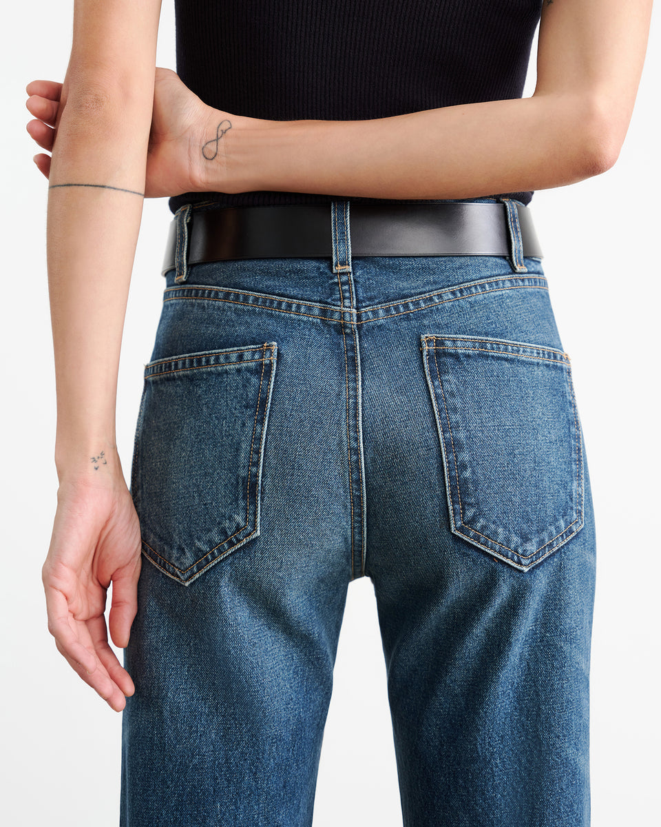 JOAN LEATHER COMBO JEAN IN SIMON WASH W/ COGNAC