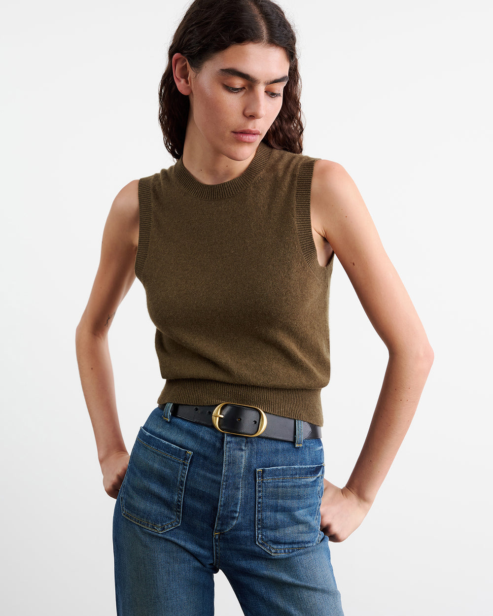 MAY CASHMERE TANK IN DARK MOSS