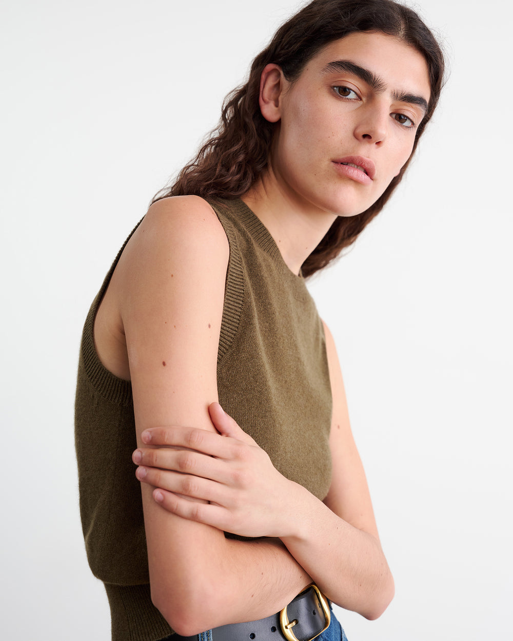 MAY CASHMERE TANK IN DARK MOSS