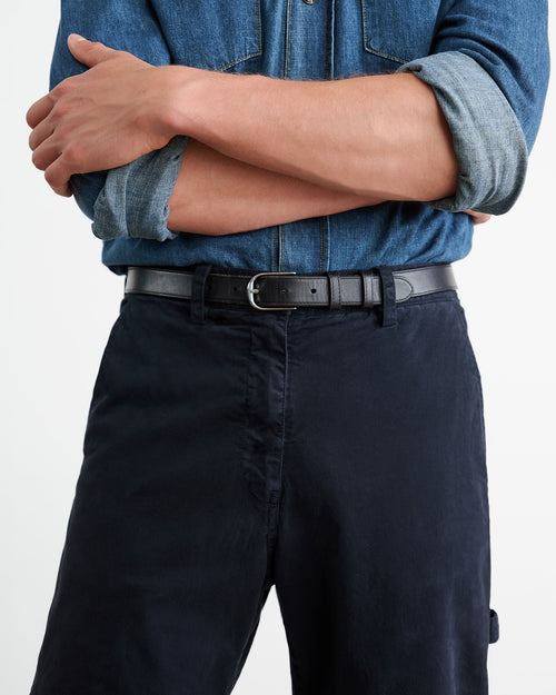 JACQUES BELT IN BLACK W/ SHINY SILVER BUCKLE