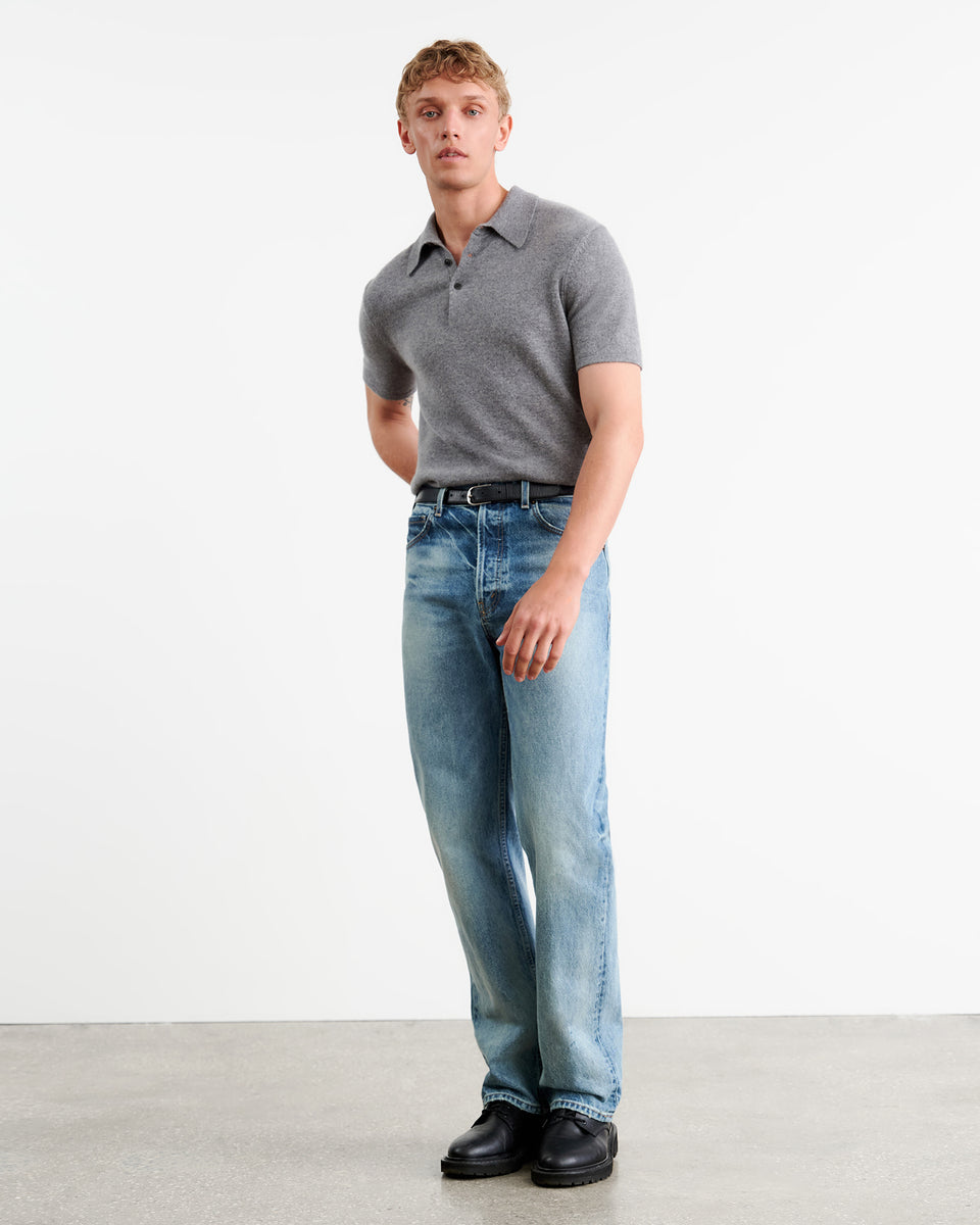 MYLES CASHMERE POLO IN MEDIUM GREY MELANGE