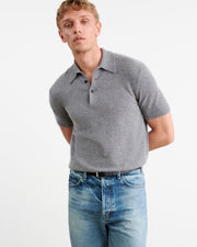 MYLES CASHMERE POLO IN MEDIUM GREY MELANGE