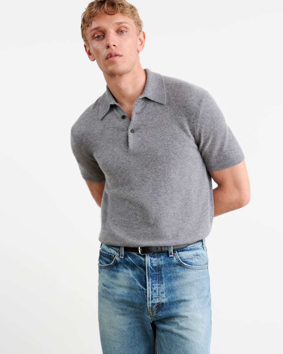 MYLES CASHMERE POLO IN MEDIUM GREY MELANGE