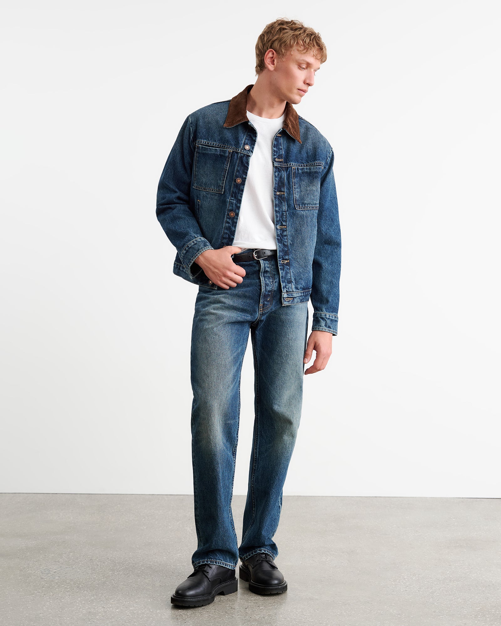 CHESTER DENIM JACKET | Men's Corduroy Collar With Logo Shank