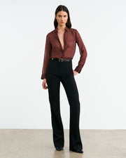 GAIA SILK SHIRT IN BORDEAUX/CREAM DOTS