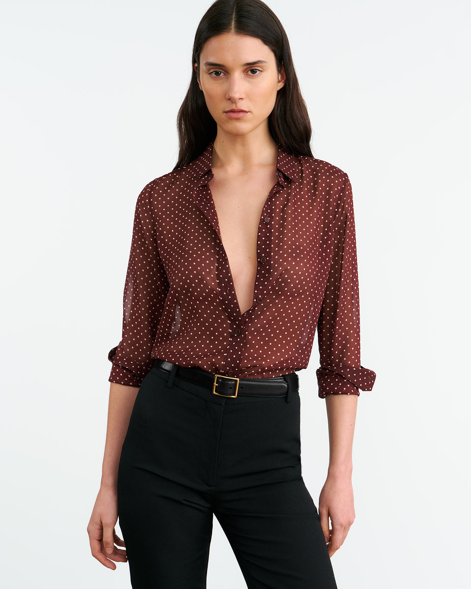 GAIA SILK SHIRT IN BORDEAUX/CREAM DOTS