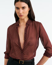 GAIA SILK SHIRT IN BORDEAUX/CREAM DOTS