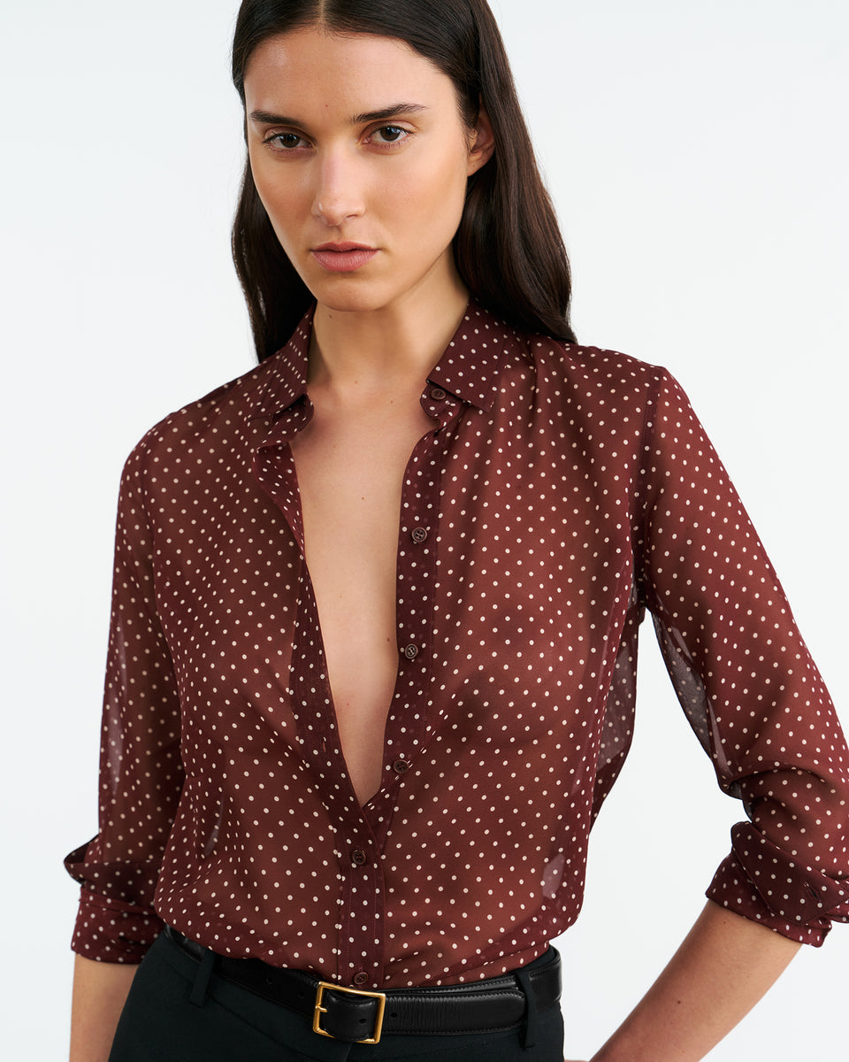 GAIA SILK SHIRT IN BORDEAUX/CREAM DOTS
