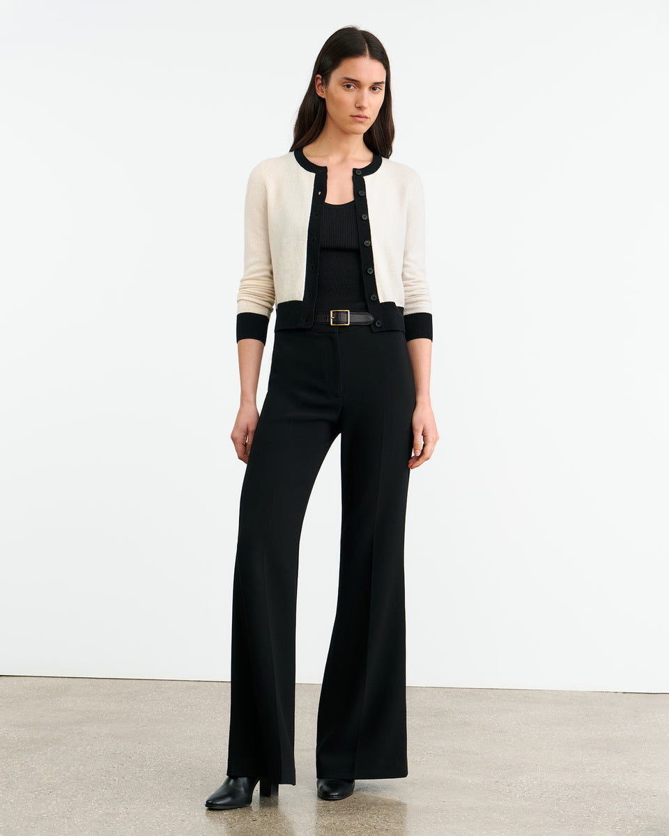 MEADOW CASHMERE CARDIGAN IN IVORY/BLACK