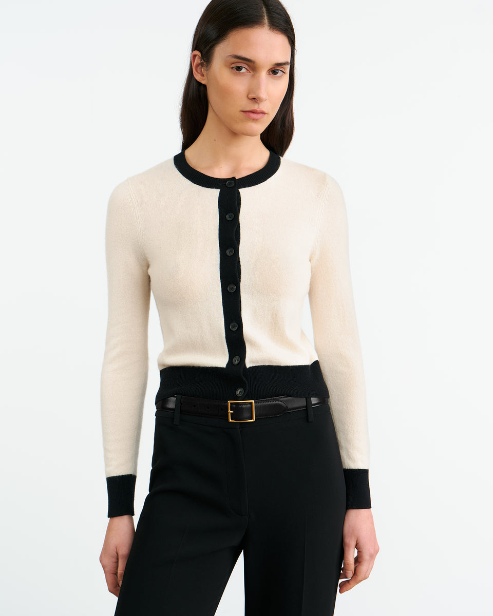 MEADOW CASHMERE CARDIGAN IN IVORY/BLACK