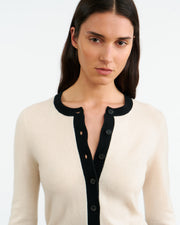 MEADOW CASHMERE CARDIGAN IN IVORY/BLACK