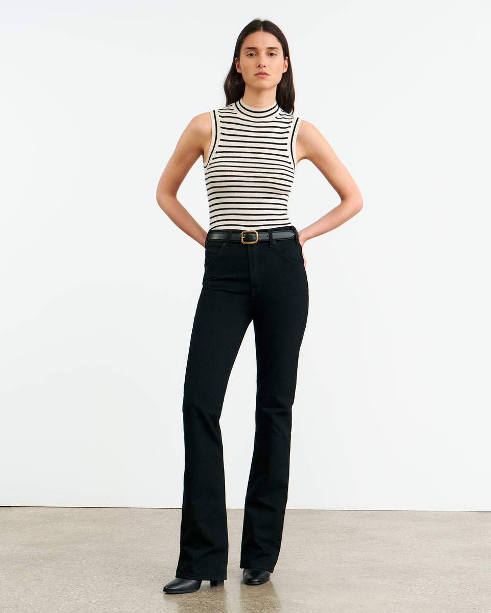 MASHA CASHMERE TANK IN IVORY W/ BLACK STRIPE