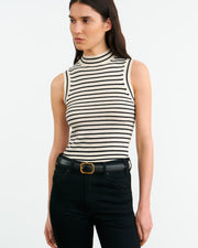 MASHA CASHMERE TANK IN IVORY W/ BLACK STRIPE