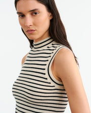 MASHA CASHMERE TANK IN IVORY W/ BLACK STRIPE