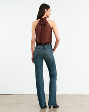 ALLA SILK HALTERNECK TOP IN BORDEAUX/CREAM DOTS